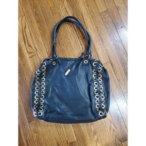 Abro Large SOFT black Leather Shoulder Bag Purse w/ Gold grommet/leather Accents